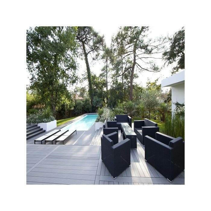 Lame terrasse bois composite alvéolaire Dual Gris anthracite, L: 360 cm, l: 14 cm, E: 25mm, Couverture: 0.5m² 1