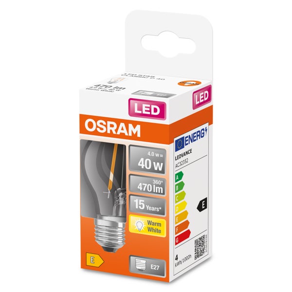 LED OSRAM 4058075435162 CEE 2021 E (A - G) E27 forme standard 4 W = 40 W blanc chaud (Ø x L) 45 mm x 77 mm 1 pc(s) 2