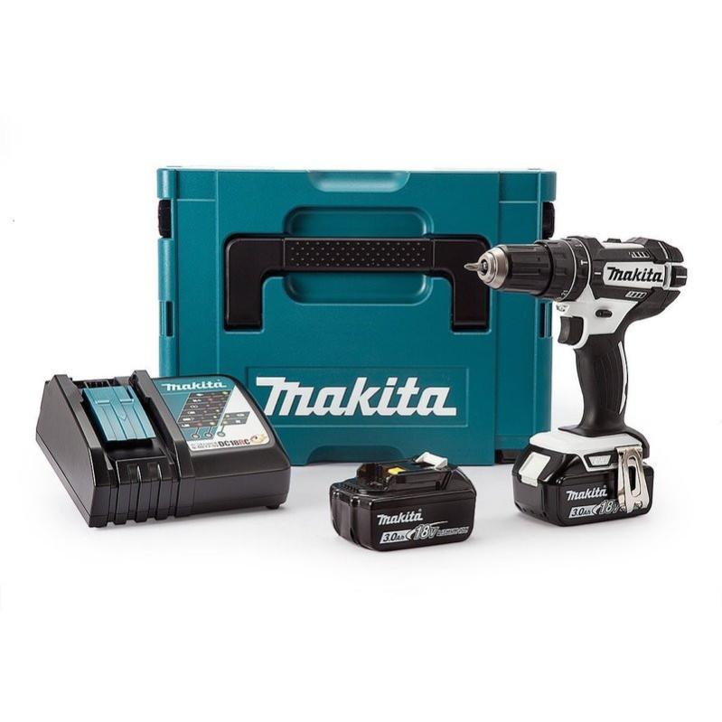 Perceuse à percussion 18 V Li-Ion série White (2x 3,0Ah) dans Makpac - MAKITA DHP482RFWJ