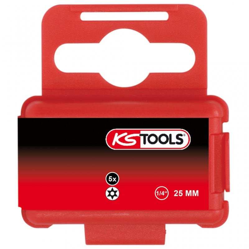 KS TOOLS 911.2283 Boîte de 5 embouts de vissage TORX percé L.25mm 1/4'' T10 1