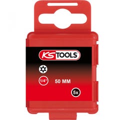KS TOOLS 911.2786 Boite de 5 embouts de vissage TORX percé L.50mm 1/4'' T20 1