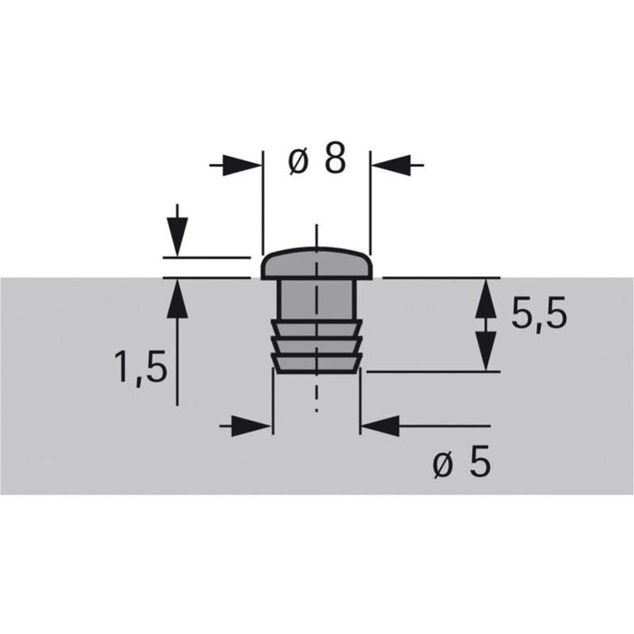Amortisseur de butée - Diamètre : 5 mm - Longueur : 5,5 mm - Matériau : Plastique - Décor : Transparent - HETTICH 1