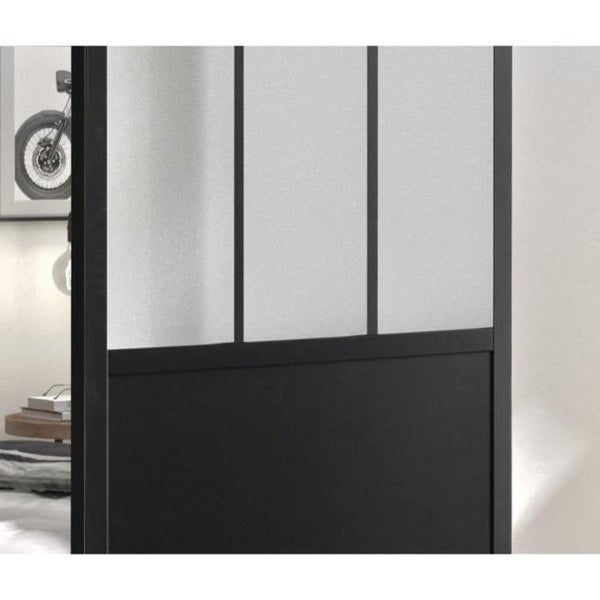 OPTIMUM - Kit porte coulissante + rail + bandeau Atelier - H 204 x L 93 x P  4 cm - Noir verre transparent ❘ Bricoman