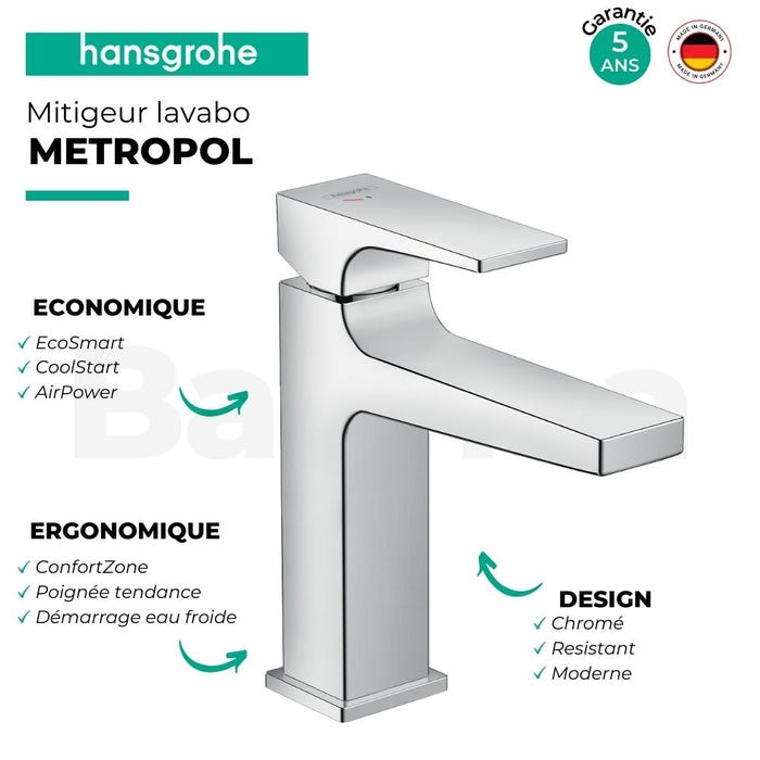 Hansgrohe Metropol Metropol 110 Mitigeur de lavabo CoolStart poignée manette, bonde Push-Open chrome (32508000) 3
