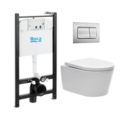 Roca Pack Bâti-support Roca Active + WC sans bride et fixations invisibles + plaque chrome mat (RocaActiveSATrimless-2)