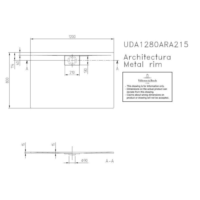 Villeroy & Boch Receveur Architectura Metalrim, 1200 x 800 x 15 mm, gris (UDA1280ARA215V-3S) 1