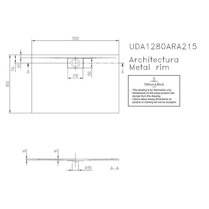 Villeroy & Boch Receveur Architectura Metalrim, 1200 x 800 x 15 mm, gris (UDA1280ARA215V-3S) 1
