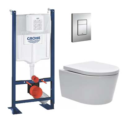 Grohe Pack WC Bâti-support autoportant + WC Swiss Aqua Technologies sans bride + Plaque chrome (ProjectSATrimless-1) 0