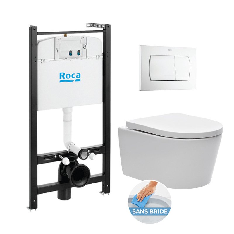 Roca Pack Bâti-support Roca Active + WC SAT sans bride et fixations invisibles + plaque blanche (RocaActiveSATrimless-1)