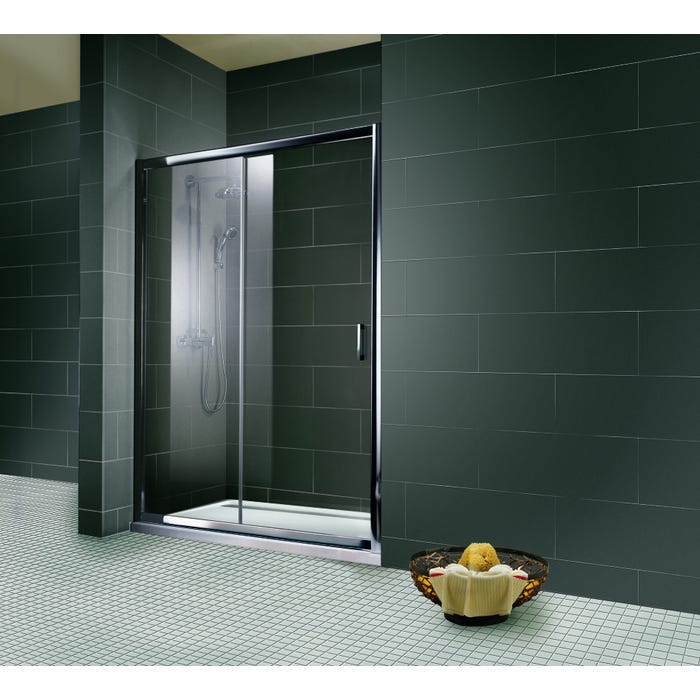 Schulte porte de douche coulissante, 140 x 200 cm, verre transparent, profilé aspect chromé 1