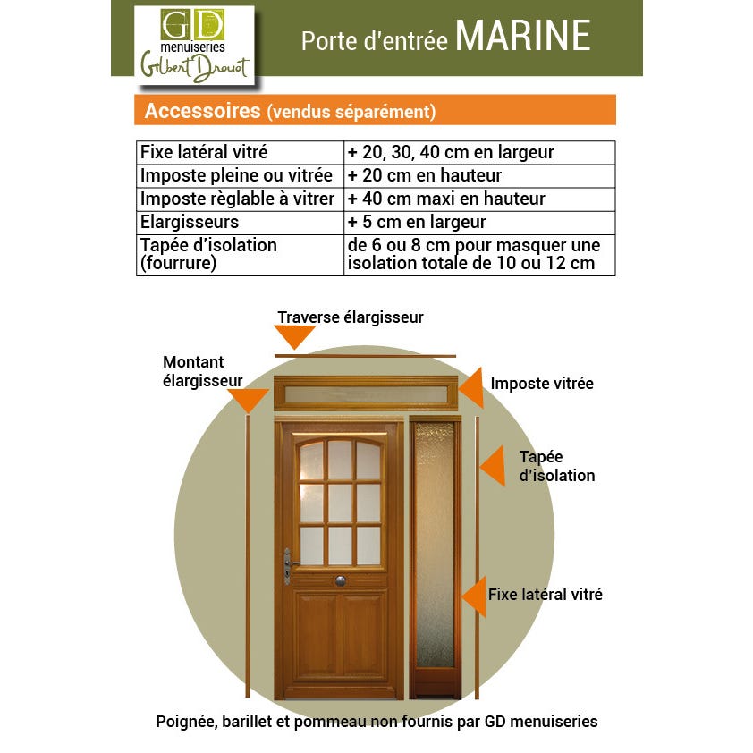 Porte d'entrée Bois vitrée, Marine, H.215xl.80 p. droit Côtes Tableau GD MENUISERIES 6