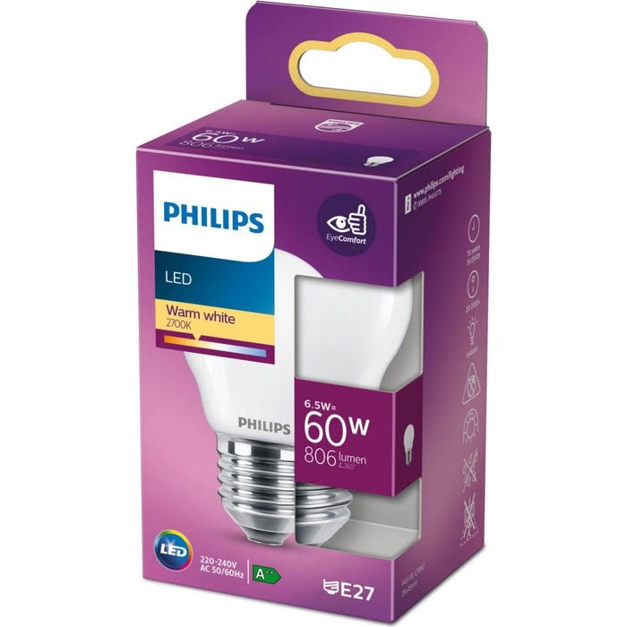 Ampoule LED sphérique PHILIPS - EyeComfort - 6,5W - 806 lumens - 2700K - E27 - 93019 1