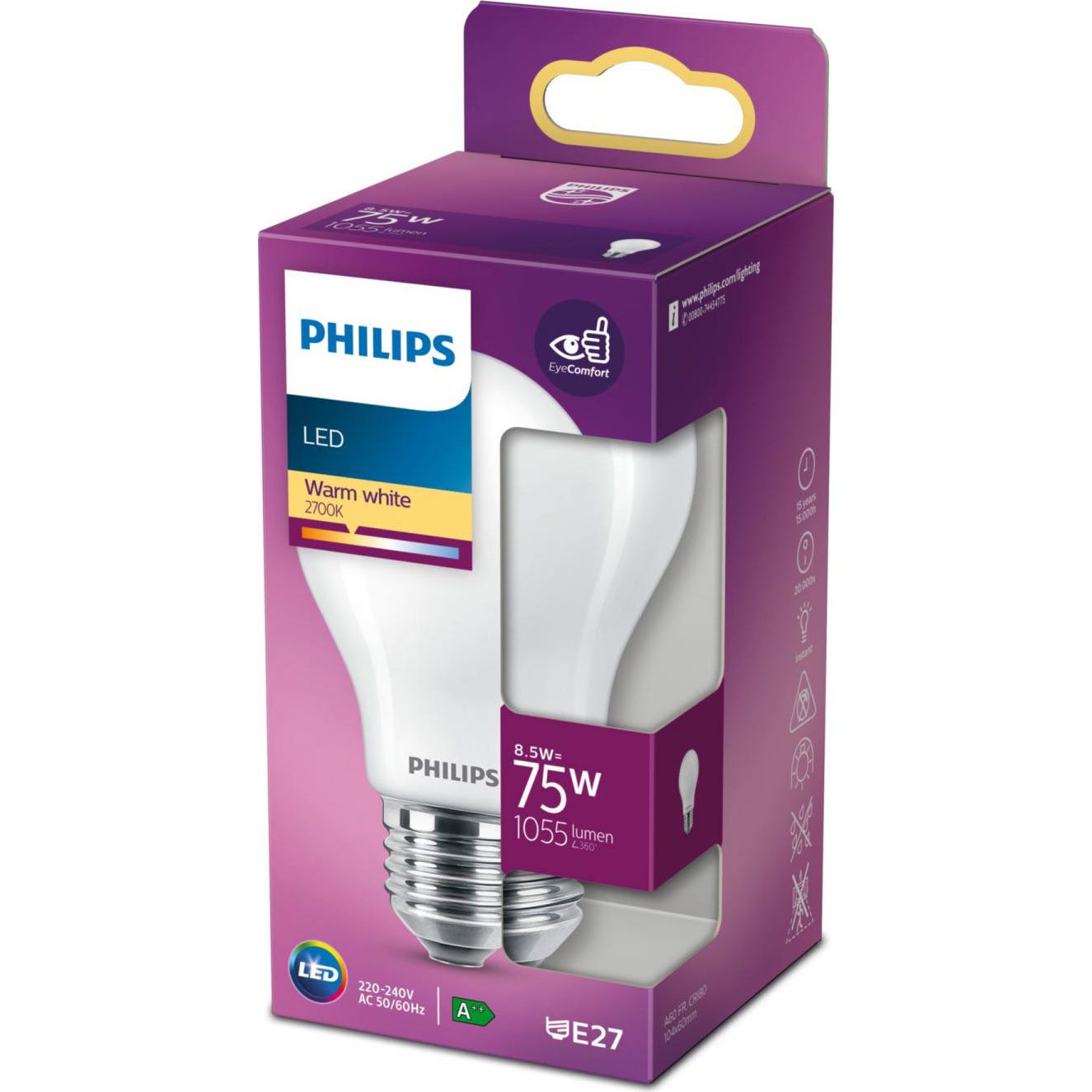 Ampoule LED standard PHILIPS - EyeComfort - 8,5W - 1055 lumens - 2700K - E27 - 93000 1