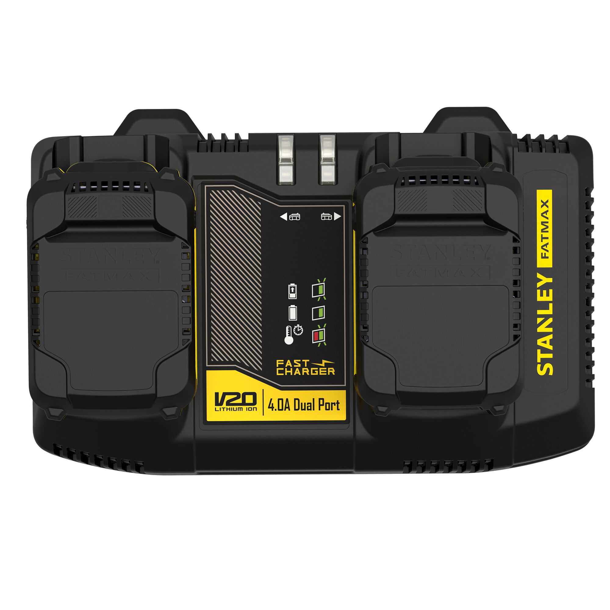 Double Chargeur STANLEY FATMAX SFMCB24-QW Li-Ion Compatible avec Toutes les Batteries 18 V 4 Ah de la Nouvelle Génération V20