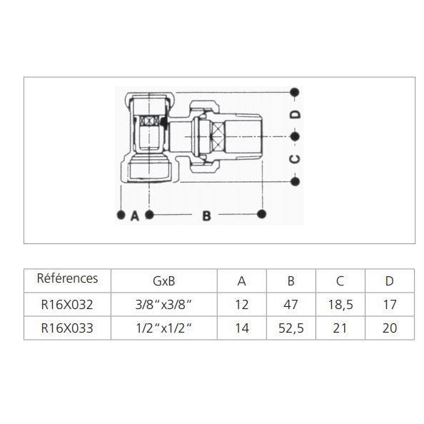 Coude de réglage radiateur chrome 1/2'' - GIACOMINI - R16X033 1