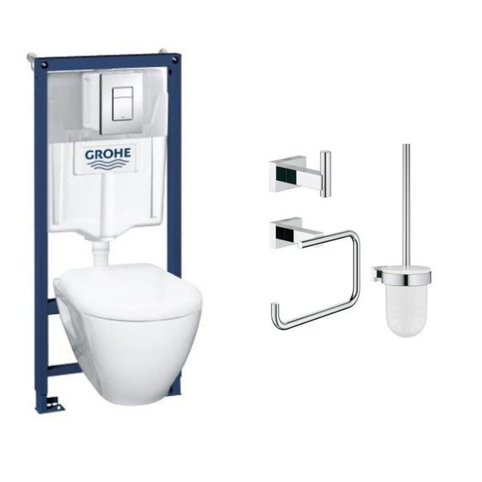 WC suspendu compact SEREL + bâti support GROHE + abattant + plaque + accessoires 0