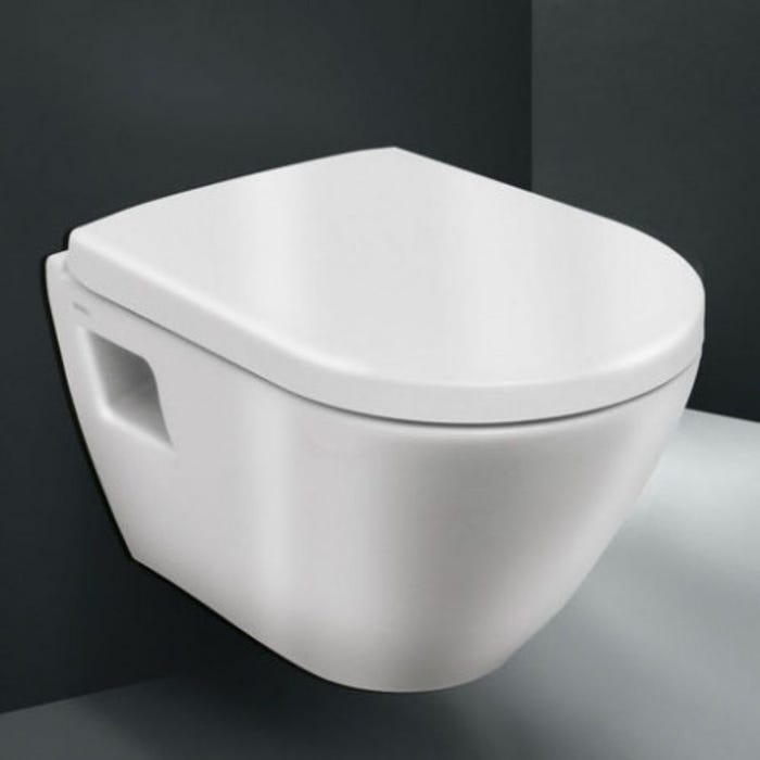 WC suspendu compact SEREL + bâti support GROHE + abattant + plaque + accessoires 1