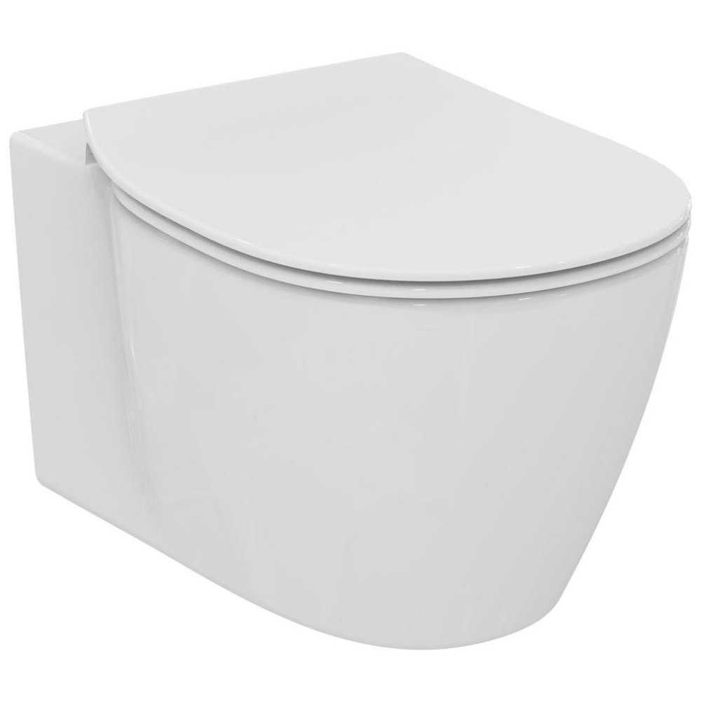 Pack WC suspendu compact Ideal Standard Connect space + abattant + plaque chromée + bati Grohe 1