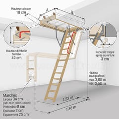 Escalier escamotable isolé - Haut. sous plafond max 2.80 et min 2.53m - Trémie 70x100cm - LTK70100-2 1