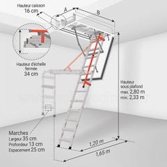 Escalier coupe feu 120min - Hauteur sous plafond 2.80m - Trémie 86x130cm - LMF86130-280 1