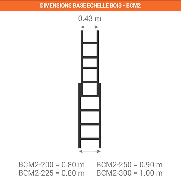 Echelle bois coulissante 2x7 barreaux - Hauteur à atteindre 2.82m - BCM2-200 2