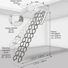 Escalier coupe feu 60min - Hauteur sous plafond 2.70m - Trémie 50x70cm - LSF5070-300 1