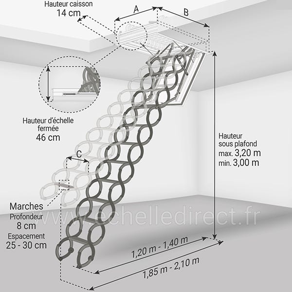 Escalier coupe feu 60min - Hauteur sous plafond 3.20m - Trémie 60x120cm - LSF60120-320 1