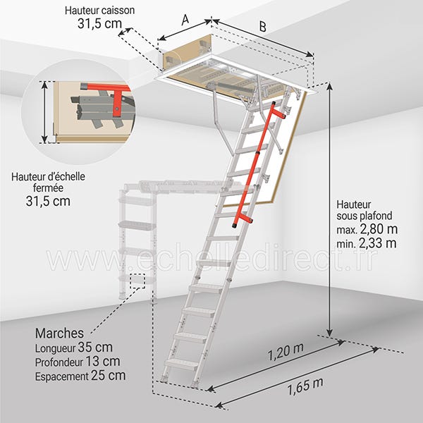 Echelle escamotable - Ouverture du plafond de 70 x 130cm - LML70130-2 1
