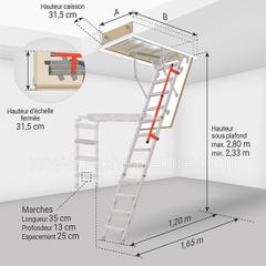 Echelle escamotable - Ouverture du plafond de 83 x 130cm - LML86130-2 1