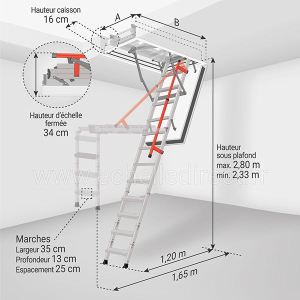 Escalier coupe feu 120min - Hauteur sous plafond 2.80m - Trémie 70x140cm - LMF70140-280 1