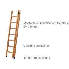 Echelle bois coulissante 2x8 barreaux - Hauteur à atteindre 3.29m - BCM2-225 3
