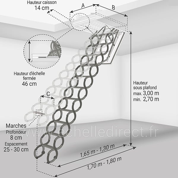 Escalier coupe feu 60min - Hauteur sous plafond 3.00m - Trémie 70x80cm - LSF7080-300 1