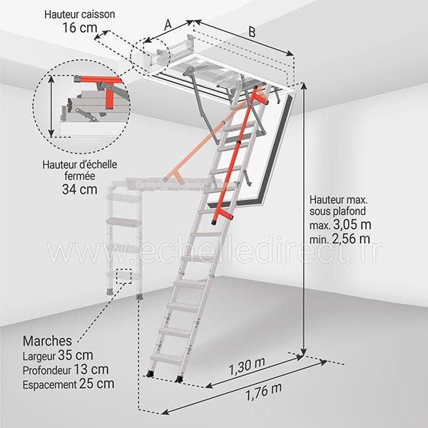 Escalier coupe feu 120min - Hauteur sous plafond 3.05m - Trémie 86x130cm - LMF86130-305 1