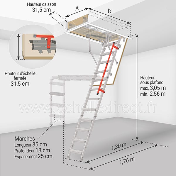 Echelle escamotable - Ouverture du plafond de 92 x 130cm - LML92130-3 1