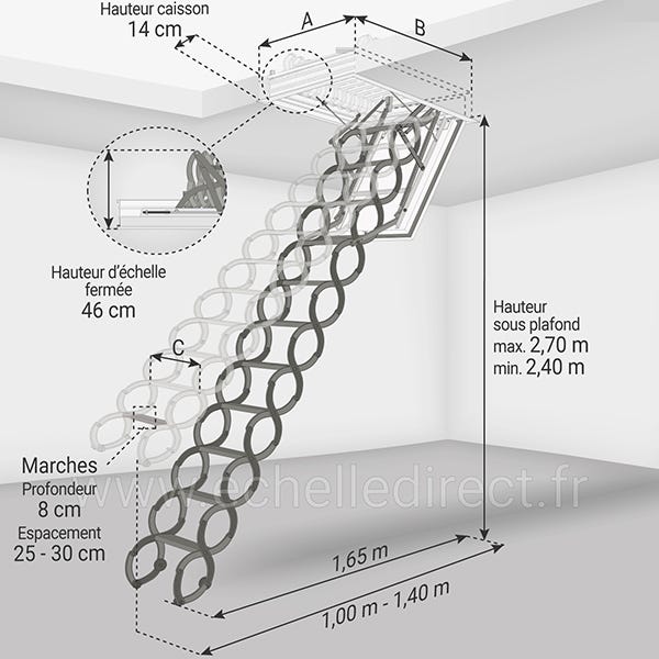 Escalier coupe feu 60min - Hauteur sous plafond 2.70m - Trémie 70x110cm - LSF70110/270 1