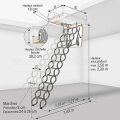Echelle escamotable - Ouverture du plafond de 60 x 90cm - LST6090/250 1