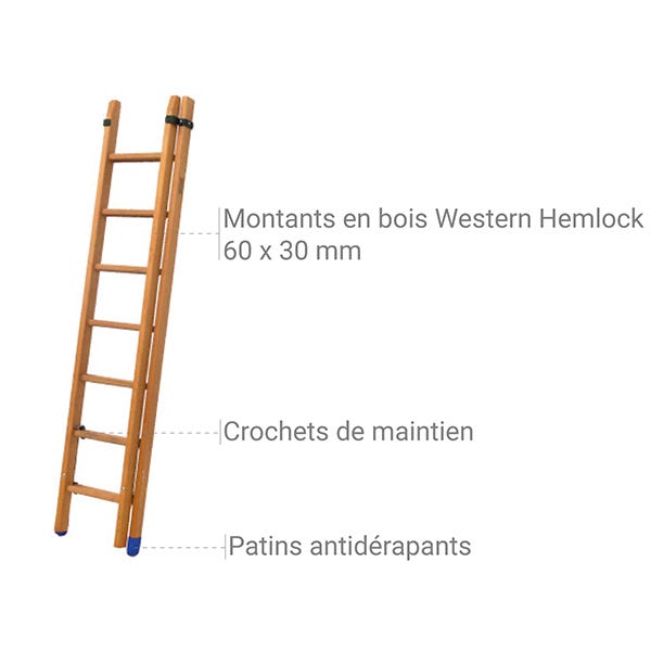 Echelle bois coulissante 2x9 barreaux - Hauteur à atteindre 3.76m - BCM2-250 3