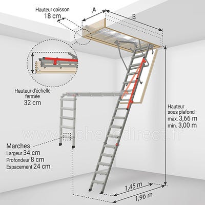 Escalier escamotable métallique - ouverture du plafond de 60 x 111cm