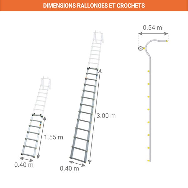 Echelle de couvreur aluminium de longueur 2.30m (avec crochet) - espacement des barreaux 25cm - ECHTOIT/230/E25 2