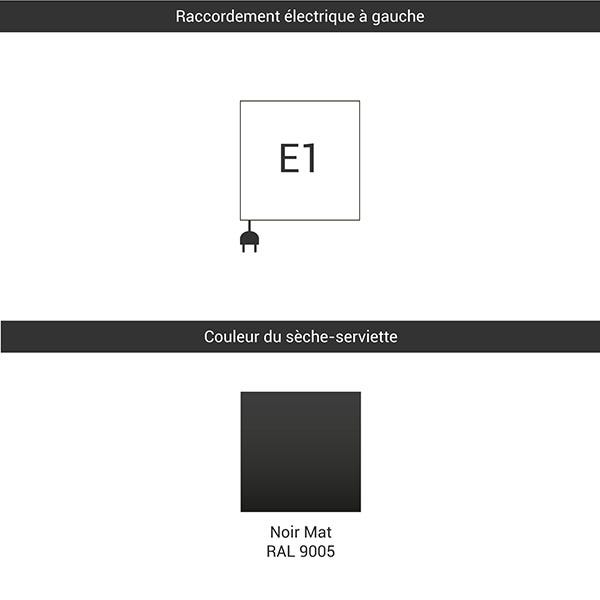 Sèche-serviette électrique - Noir mat - Raccordement à gauche - Rétro/E1N - 200 Watt - RET800/504E1N 2