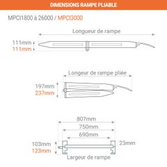 Longueur de rampe 2611mm - Largeur utile: 0.75m - Hauteur à franchir 750mm - Capacité de charge jusqu'à 700kg - Prix Unitaire - MPCI2600.750.1000 1