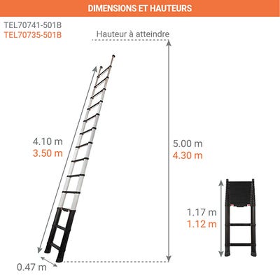 Echelle télescopique 13 marches - Longueur 3.80m - BIGFOOTEVO-380 ❘ Bricoman