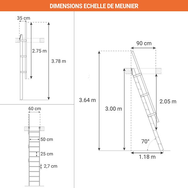 Escalier de meunier: 55cm de large - Hauteur à franchir 3m - Couleur : Vert Opale (RAL 6026) - MSP/R6026 2