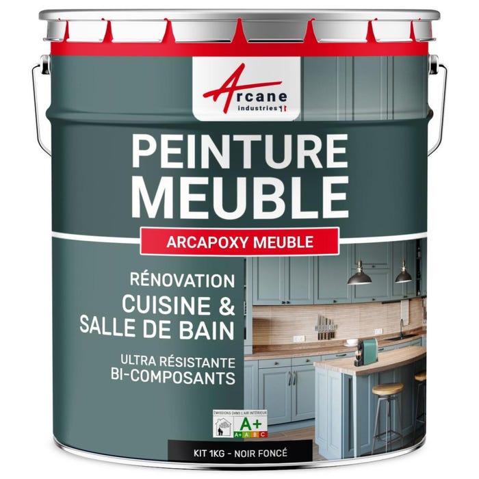 Peinture Meuble Cuisine, Salle de Bain - Résine ARCAPOXY MEUBLE - 1 kg (jusqu'à 12 m² en 2 couches) - Noir foncé - RAL 9005 - ARCANE INDUSTRIES 5