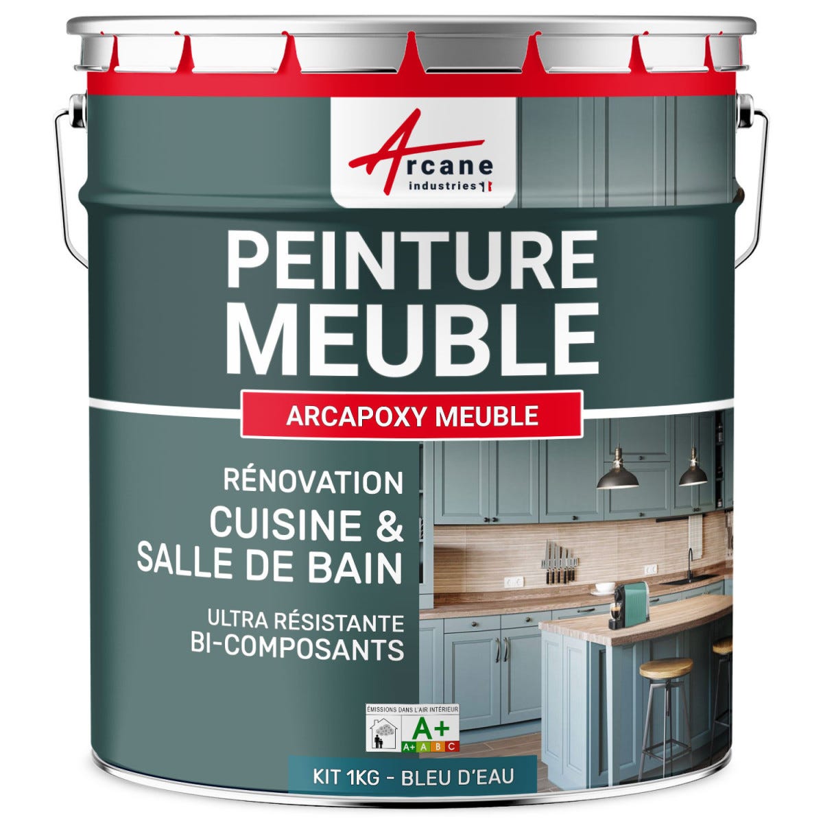 Peinture Meuble Cuisine, Salle de Bain - Résine ARCAPOXY MEUBLE - 1 kg (jusqu'à 12 m² en 2 couches) - Bleu D'eau - RAL 5021 - ARCANE INDUSTRIES 0