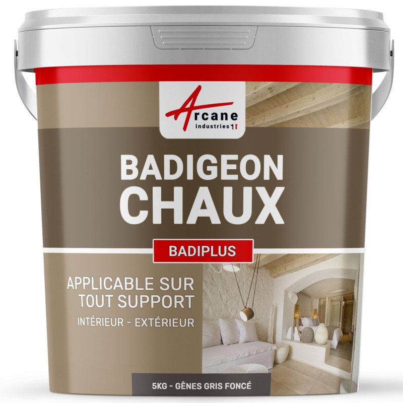 Badigeon à La Chaux Intérieur Extérieur - Badiplus - Gênes Gris Foncé - 5 Kg : Jusqu'à 25 M²