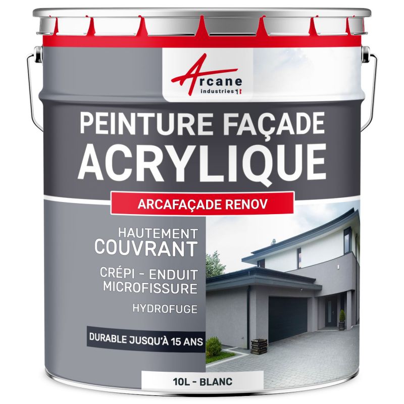 Peinture Façade - Peinture Hydrofuge Acrylique 14 couleurs - 10 L (+ ou - 60 m² en 1 couche) - RAL 9003 - Blanc