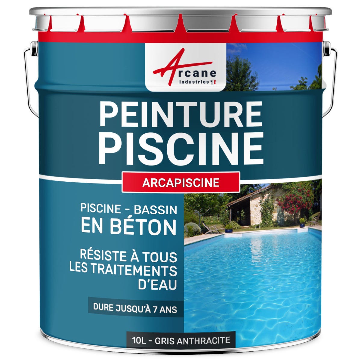 Peinture Piscine Béton - 12 Couleurs - Haute Resistance 7 Ans - Arcapiscine Gris Anthracite - Ral 7016 - 10 L 0