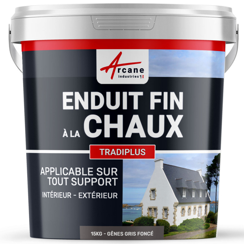 Enduit Fin à La Chaux - Tradiplus - Gênes Gris Foncé - Kit De 15 Kg : Jusqu'à 14 M² - Arcane Industries