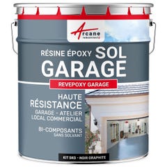 PEINTURE EPOXY SOL GARAGE - REVEPOXY GARAGE - 5 kg (jusqu'à 16 m² en 2 couches) - Noir Graphite - RAL 9011 - ARCANE INDUSTRIES